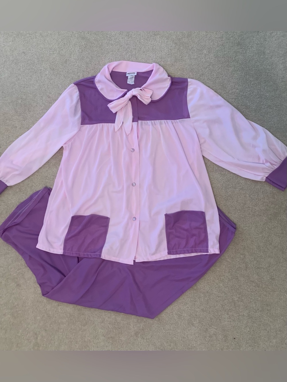 Vintage 1970s Montgomery Ward Nylon Pajama Set Pink Purple Grandmacore